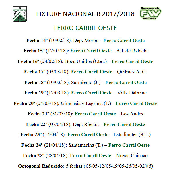 Fixture Ferro Nacional B 2017-2018 - Hoja 2 Fixture Ferro Nacional B 2017-2018 - Hoja 2